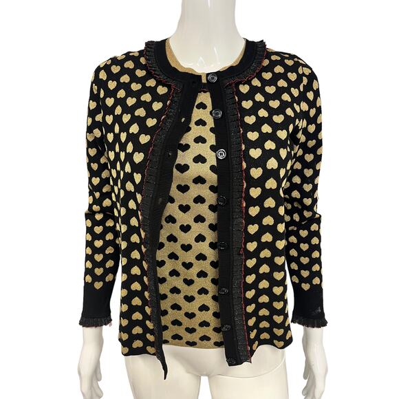 GUCCI Black Gold Knit Heart Ruffle Accent Twinset Sweater Set Size S - Picture 1 of 9
